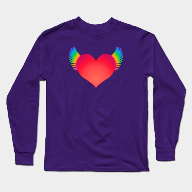 Red Heart & Rainbow Wings Long Sleeve T-Shirt by RawSunArt